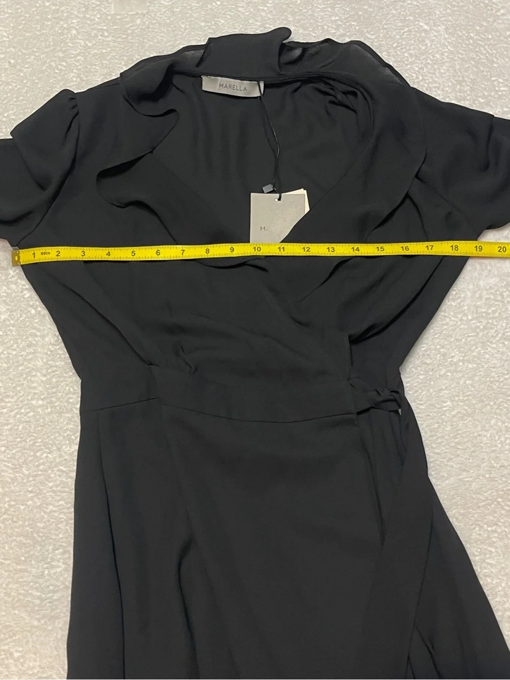 Marella Black Lightweight Ruffle Faux Wrap 3/4 Sleeve Mini Cocktail Dress Size 4